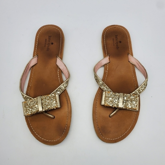 Kate Spade Shoes Women 11M Icarda Gold Glitter Bow Thong Sandals - Picture 8 of 10